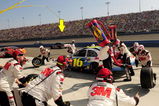 FONTANA, CA - OCTOBER 11:  Greg Biffle, driver of the #16 3M/Scotch Blue Ford, comes in for a pit stop during the NASCAR Sprint Cup Series Pepsi 500 at Auto Club Speedway on October 11, 2009 in Fontana, California.  (Photo by Rusty Jarrett/Getty Images for NASCAR)