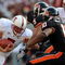 CORVALLIS, OR - OCTOBER 10: Stanford running back Toby Gerhart #7 of the Stanford Cardinals looks for some running room as safety Cameron Collins #5 and safety Lance Mitchell #10 of the Oregon State Beaver close in during the first quarter of the game at Reser Stadium on October 10, 2009 in Corvallis, Oregon. (Photo by Steve Dykes/Getty Images)