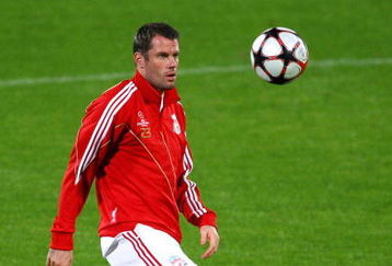FLORENCE, ITALY - SEPTEMBER 28:  Jamie Carragher of Liverpool in action during a training session prior to the UEFA Champions League Group E match between Fiorentina and Liverpool at the Stadio Artemio Franchi stadium on September 28, 2009 in Florence, Italy.  (Photo by Clive Brunskill/Getty Images)
