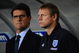 DNEPROPETROVSK, UKRAINE - OCTOBER 10: England manager, Fabio Capello stands with assistant Stuart Pearce during the FIFA 2010 World Cup Group 6 Qualifying match between Ukraine and England at the Dnipro Arena on October 10, 2009 in Dnepropetrovsk, Ukraine. (Photo by Michael Regan/Getty Images)