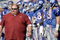 LAWRENCE, KS - SEPTEMBER 19:  Head coach Mark Mangino of the Kansas Jayhawks walk on the field before the game against the Duke Blue Devils on Kivisto Field at Memorial Stadium on September 19, 2009 in Lawrence, Kansas. (Photo by Jamie Squire/Getty Images)