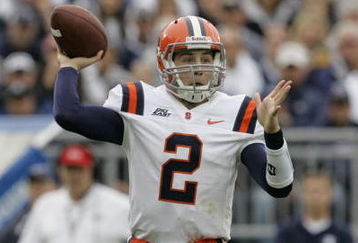 STATE COLLEGE, PA - SEPTEMBER 12: Quarterback Greg Paulus #2 of the Syracuse Orangemen throws a pass during the second half against the Penn State Nittany Lions at Beaver Stadium  September 12, 2009 in State College, Pennsylvania. Penn State won 28-7. (Photo by Chris Gardner/Getty Images)