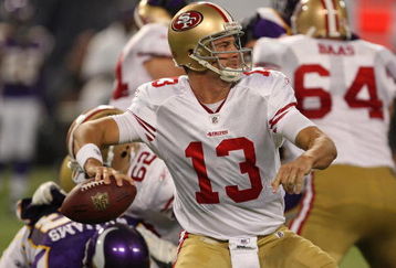 MINNEAPOLIS - SEPTEMBER 27: Shaun Hill #13 of the San Francisco 49ers passes the ball against the Minnesota Vikings at the Hubert H. Humphrey Metrodome on September 27, 2009 in Minneapolis, Minnesota. The Vikings defeated the 49ers 27-24.  (Photo by Jonathan Daniel/Getty Images)