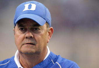 DURHAM, NC - OCTOBER 18:  Head coach David Cutcliffe of the Duke Blue Devils watches the action during the game against the Miami Hurricanes at Wallace Wade Stadium on October 18, 2008 in Durham, North Carolina.  (Photo by Kevin C. Cox/Getty Images)