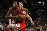 BOSTON - MAY 02:  John Salmons #15 of the Chicago Bulls heads to the net as Brian Scalabrine #44 of the Boston Celtics defends in Game Seven of the Eastern Conference Quarterfinals during the 2009 NBA Playoffs at TD Banknorth Garden on May 2, 2009 in Boston, Massachusetts. The Celtics defeated the Bulls 109-99. NOTE TO USER: User expressly acknowledges and agrees that, by downloading and or using this photograph, User is consenting to the terms and conditions of the Getty Images License Agreement.  (Photo by Elsa/Getty Images)
