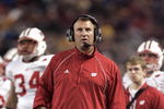 MINNEAPOLIS, MN - NOVEMBER 17: Wisconsin Badgers head coach Bret Bielema looks on the field during the game against the Minnesota Golden Gophers at the Hubert H. Humphrey Metrodome November 17, 2007 in Minneapolis, Minnesota. Wisconsin defeated Minnesota 41-34. (Photo by Jeff Gross/Getty Images)