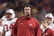 MINNEAPOLIS, MN - NOVEMBER 17: Wisconsin Badgers head coach Bret Bielema looks on the field during the game against the Minnesota Golden Gophers at the Hubert H. Humphrey Metrodome November 17, 2007 in Minneapolis, Minnesota. Wisconsin defeated Minnesota 41-34. (Photo by Jeff Gross/Getty Images)