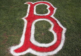 FT MYERS, FL - MARCH 11:  The Boston logo is seen painted on the field before the Boston Red Sox Spring Tranining game against the Baltimore Orioles on March 11, 2007 at City Of Palm Park in Ft Myers, Florida.  The Orioles won 5-3.  (Photo by Carlo Allegri/Getty Images)