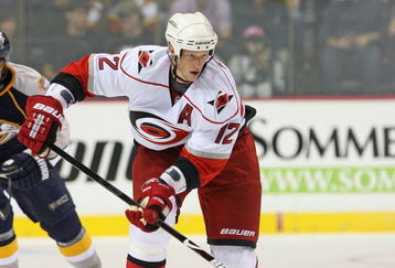 NASHVILLE, TN - SEPTEMBER 26:  Forward Eric Staal #12 of the Carolina Hurricanes skates during a pre-season NHL Hockey game at the Sommet Center on September 26, 2009 in Nashville, Tennessee.  (Photo by Frederick Breedon/Getty Images)