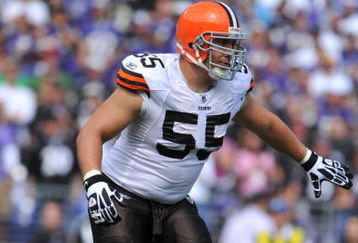 BALTIMORE - SEPTEMBER 27:  Alex Mack #55 of the Cleveland Browns defends against the Baltimore Ravens at M&T Bank Stadium on September 27, 2009 in Baltimore, Maryland. The Ravens defeated the Browns 34-3. (Photo by Larry French/Getty Images)