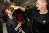 MINNEAPOLIS - OCTOBER 11: A.J. Burnett (R) of the New York Yankees pours champagne into the mouth of Nick Swisher after a win over the Minnesota Twins in Game Three of the ALDS during the 2009 MLB Playoffs at the Hubert H. Humphrey Metrodome on October 11, 2009 in Minneapolis, Minnesota. (Photo by Jonathan Daniel/Getty Images)