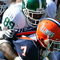 CHAMPAIGN, IL - OCTOBER 10: Juice Williams #7 of the Illinois Fighting Illini is sacked by Colin Neely #89 of the Michigan State Spartans on October 10, 2009 at Memorial Stadium at the University of Illinois in Champaign, Illinois. Michigan State defeated Illinois 24-14. (Photo by Jonathan Daniel/Getty Images)
