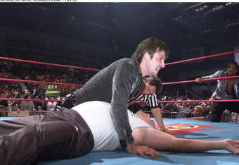 368581 Actor And Wrestling Fan David Arquette Shocked The Wrestling World By Capturing The Wcw World Heavyweight Championship On April 25, 2000 In Syracuse, New York. Arquette Captured The Title By Pinning Eric Bischoff In A Tag Team Match Including A Special Stipulation That The Pin Fall Winner Would Be The New Wcw Champion. Arquette Was Partnered By Diamond Dallas Page, The Former Champion.  (Photo By Getty Images)