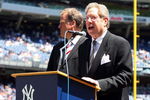 NEW YORK - JULY 19:  New York Yankees radio broadcaster John Sterling speaks during the teams 63rd Old Timers Day before the game against the Detroit Tigers on July 19, 2009 at Yankee Stadium in the Bronx borough of New York City.  (Photo by Jim McIsaac/Getty Images)