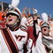 JACKSONVILLE, FL - DECEMBER 1:  The Virginia Tech band cheers on the field as the Virginia Tech Hokies tie the game just before half-time while taking on the Boston College Eagles in the ACC Championship Game at Jacksonville Municipal Stadium December 1, 2007 in Jacksonville, Florida. Virginia Tech defeated Boston College 30-16.  (Photo by Doug Benc/Getty Images)