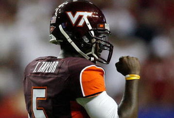 ATLANTA - SEPTEMBER 05:  Quarterback Tyrod Taylor #5 of the Virginia Tech Hokies against the Alabama Crimson Tide during the Chick-fil-A Kickoff Game at Georgia Dome on September 5, 2009 in Atlanta, Georgia.  (Photo by Kevin C. Cox/Getty Images)