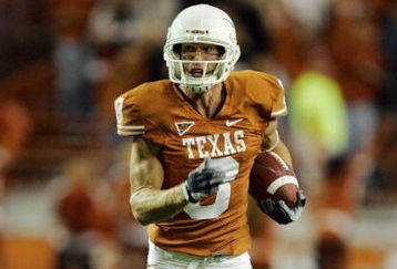 AUSTIN, TX - OCTOBER 10:  Jordan Shipley #8 of the Texas Longhorns returns a punt 74 yards for a touchdown against the Colorado Buffaloes on October 10, 2009 at Darrell K Royal-Texas Memorial Stadium in Austin, Texas.  Texas won 38-14.  (Photo by Brian Bahr/Getty Images)
