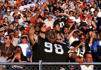 9 Aug 1999: A fan of the Cleveland Browns dresses up in a dog costume to show support of the Dog Pound during the Hall of Fame Game against the Dallas Cowboys at the Fawcett Stadium in Canton, Ohio. The Browns defeated the Cowboys 20-17.