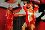 LAS VEGAS - AUGUST 24:  Wrestlers Rosa Mendes (L) and Beth Phoenix make their entrance during the WWE Monday Night Raw show at the Thomas & Mack Center August 24, 2009 in Las Vegas, Nevada.  (Photo by Ethan Miller/Getty Images)