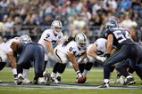 SEATTLE - SEPTEMBER 03:  Quarterback Jeff Garcia #7 of the Oakland Raiders at the line of scrimmage during the game against the Seattle Seahawks on September 3, 2009 at Qwest Field in Seattle, Washington. (Photo by Otto Greule Jr/Getty Images)  