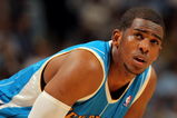 DENVER - APRIL 29:  Chris Paul #3 of the New Orleans Hornets looks on during a break in the action against the Denver Nuggets in Game Five of the Western Conference Quarterfinals during the 2009 NBA Playoffs at Pepsi Center on April 29, 2009 in Denver, Colorado. The Nuggets defeated the Hornets 107-86 to advance to the Western Conference Semifinals against Dallas. NOTE TO USER: User expressly acknowledges and agrees that, by downloading and or using this photograph, User is consenting to the terms and conditions of the Getty Images License Agreement.  (Photo by Doug Pensinger/Getty Images)
