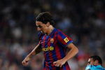 BARCELONA, SPAIN - OCTOBER 03:  Zlatan Ibrahimovic (C) of Barcelona duels for the ball with Hernan Dario (R) and Hernan Bernardello of Almeria during the La Liga match between Barcelona and Almeria at the Camp Nou Stadium on October 3, 2009 in Barcelona, Spain. Barcelona won the match 1-0.  (Photo by Jasper Juinen/Getty Images)