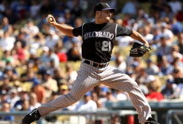 LOS ANGELES, CA - OCTOBER 04:  Pitcher Jason Marquis #21 of the Colorado Rockies throws a pitch against the Los Angeles Dodgers on October 4, 2009 at Dodger Stadium in Los Angeles, California.  The Dodgers won 5-3.  (Photo by Stephen Dunn/Getty Images)