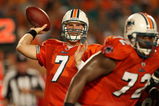 MIAMI - OCTOBER 12:  Quarterback Chad Henne #7 of the Miami Dolphins throws a pass against the New York Jets at Land Shark Stadium on October 12, 2009 in Miami, Florida. The Dolphins defeated the Jets 31-27.  (Photo by Doug Benc/Getty Images)