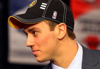 NEW YORK - JUNE 25:   Thirteenth overall draft pick by the Indiana Pacers,  Tyler Hansbrough makes his way to the stage during the 2009 NBA Draft at the Wamu Theatre at Madison Square Garden June 25, 2009 in New York City. NOTE TO USER: User expressly acknowledges and agrees that, by downloading and/or using this Photograph, User is consenting to the terms and conditions of the Getty Images License Agreement.  (Photo by Jim McIsaac/Getty Images)