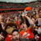 SYRACUSE, NY - FEBRUARY 16: People cheer during the game between the Georgetown University Hoyas and the Syracuse Orange at the Carrier Dome February 16, 2008 in Syracuse, New York. (Photo by Marc Squire/Getty Images)