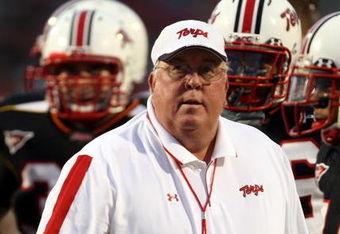 COLLEGE PARK, MD - SEPTEMBER 13:  Head coach Ralph Friedgen of the Maryland Terrapins watches player warm-ups prior to the game against the West Virginia Mountaineers on September 13, 2007 at Byrd Stadium in College Park, Maryland.  (Photo by Jamie Squire/Getty Images)