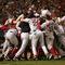 ST LOUIS - OCTOBER 27:   The Boston Red Sox celebrate on the field after defeating the St. Louis Cardinals 3-0 in game four of the World Series on October 27, 2004 at Busch Stadium in St. Louis, Missouri. (Photo by Jed Jacobsohn/Getty Images)
