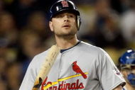 LOS ANGELES, CA - OCTOBER 07: Matt Holliday #15 of the St. Louis Cardinals reacts after striking out in the seventh inning of Game One of the NLDS during the 2009 MLB Playoffs against the Los Angeles Dodgers at Dodger Stadium on October 7, 2009 in Los Angeles, California. (Photo by Jeff Gross/Getty Images)