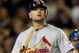 LOS ANGELES, CA - OCTOBER 07:  Matt Holliday #15 of the St. Louis Cardinals reacts after striking out in the seventh inning of Game One of the NLDS during the 2009 MLB Playoffs against the Los Angeles Dodgers at Dodger Stadium on October 7, 2009 in Los Angeles, California.  (Photo by Jeff Gross/Getty Images)