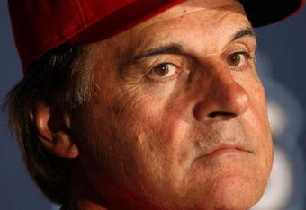 LOS ANGELES, CA - OCTOBER 07:  Manager Tony La Russa of the St. Louis Cardinals looks on during a pregame news conference before taking on the Los Angeles Dodgers in Game One of the NLDS during the 2009 MLB Playoffs at Dodger Stadium on October 7, 2009 in Los Angeles, California.  (Photo by Stephen Dunn/Getty Images)