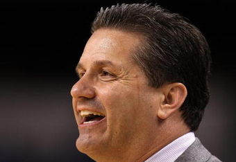 NORTH LITTLE ROCK, AR - MARCH 21:  Head coach John Calipari of the Memphis Tigers reacts on the sideline during the game against the Texas-Arlington Mavericks during the first round of the South Regional as part of the 2008 NCAA Men's Basketball Tournament at Alltel Arena on March 21, 2008 in North Little Rock, Arkansas.  The Tigers won 87-63.  (Photo by Andy Lyons/Getty Images)