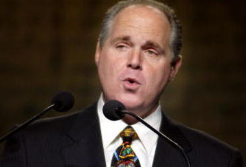 PHILADELPHIA - OCTOBER 2:  Radio talk show host Rush Limbaugh speaks at the National Association of Broadcasters October 2, 2003 in Philadelphia, Pennsylvania. Limbaugh resigned from his job at ESPN after racial comments he made about Philadelphia Eagles Donovan McNabb caused an uproar from fans and media. (Photo by William Thomas Cain/Getty Images)  