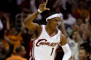 CLEVELAND - MAY 28:  Daniel Gibson #1 of the Cleveland Cavaliers reacts after making a three point basket against the Orlando Magic in Game Five of the Eastern Conference Finals during the 2009 Playoffs at Quicken Loans Arena on May 28, 2009 in Cleveland, Ohio. NOTE TO USER: User expressly acknowledges and agrees that, by downloading and or using this photograph, User is consenting to the terms and conditions of the Getty Images License Agreement  (Photo by Gregory Shamus/Getty Images)