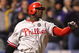 DENVER - OCTOBER 12: Ryan Howard #6 of the Philadelphia Phillies hits a two run double in the ninth inning against the Colorado Rockies in Game Four of the NLDS during the 2009 MLB Playoffs at Coors Field on October 12, 2009 in Denver, Colorado. (Photo by Jed Jacobsohn/Getty Images)