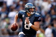 SEATTLE - SEPTEMBER 13:  Quarterback Matt Hasselbeck #8 of the Seattle Seahawks with the ball against the St. Louis Rams at Qwest Field on September 13, 2009 in Seattle, Washington.  (Photo by Jonathan Ferrey/Getty Images)