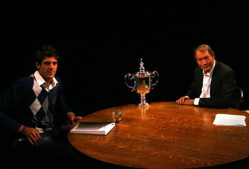 NEW YORK - SEPTEMBER 15:  Juan Martin Del Potro (L) the 2009 US Open Tennis Champion with Charlie Rose following an interview for the the Charlie Rose show  on September 15, 2009 in New York City.  (Photo by Chris Trotman/Getty Images for ATP Tour)