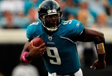 JACKSONVILLE, FL - OCTOBER 04:  David Garrard #9 of the Jacksonville Jaguars runs during the game against the Tennessee Titans at Jacksonville Municipal Stadium on October 4, 2009 in Jacksonville, Florida.  (Photo by Sam Greenwood/Getty Images)