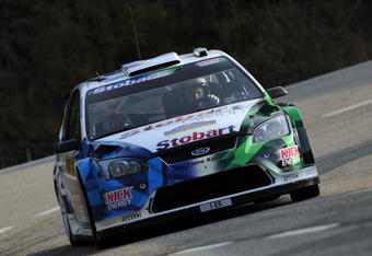 SALOU, SPAIN - OCTOBER 01:  Matthew Wilson of Great Britain and Scott Martin of Great Britain compete in their VK Stobart Ford Focus during the Shakedown of the WRC Rally de Espana on October 1, 2009 in Salou, Spain. (Photo by Massimo Bettiol/Getty Images)