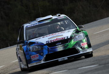 SALOU, SPAIN - OCTOBER 01:  Matthew Wilson of Great Britain and Scott Martin of Great Britain compete in their VK Stobart Ford Focus during the Shakedown of the WRC Rally de Espana on October 1, 2009 in Salou, Spain. (Photo by Massimo Bettiol/Getty Images)