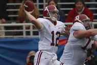 OXFORD, MS - OCTOBER 10:  Quarterback Greg McElroy #12 of the Alabama Crimson Tide looks for a receiver during their game against the Mississippi Rebels at Vaught-Hemingway Stadium on October 10, 2009 in Oxford, Mississippi. (Photo by Dave Martin/Getty Images)