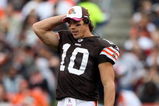 CLEVELAND - OCTOBER 04:  Brady Quinn #10 of the Cleveland Browns looks on against the Cincinnati Bengals during their game at Cleveland Browns Stadium on October 4, 2009 in Cleveland, Ohio. The Bengals defeated the Browns 23-20 in overtime.  (Photo by Jim McIsaac/Getty Images)