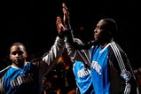 ORLANDO, FL - JUNE 11:  Dwight Howard #12 high fives teammate Jameer Nelson #14 of the Orlando Magic before Game Four of the 2009 NBA Finals against the Los Angeles Lakers on June 11, 2009 at Amway Arena in Orlando, Florida.  NOTE TO USER:  User expressly acknowledges and agrees that, by downloading and or using this photograph, User is consenting to the terms and conditions of the Getty Images License Agreement.  (Photo by Chris Graythen/Getty Images)