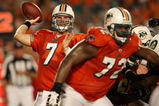 MIAMI - OCTOBER 12:  Quarterback Chad Henne #7 of the Miami Dolphins throws a pass against the New York Jets at Land Shark Stadium on October 12, 2009 in Miami, Florida. The Dolphins defeated the Jets 31-27.  (Photo by Doug Benc/Getty Images)