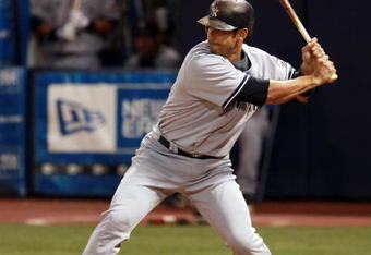 MINNEAPOLIS, MN - OCTOBER 11: Jorge Posada #20 of the New York Yankees bats against the Minnesota Twins in Game Three of the ALDS during the 2009 MLB Playoffs at the Hubert H. Humphrey Metrodome on October 11, 2009 in Minneapolis, Minnesota. (Photo by Genevieve Ross/Getty Images)