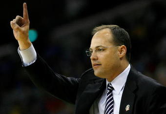 NEW ORLEANS - MARCH 18:  Head coach Mark Fox of the Nevada Wolf Pack signals from the sidelines during the second half against the Memphis Tigers during in two of the NCAA Men's Basketball Tournament at the New Orleans Arena on March 18, 2007 in New Orleans, Louisiana.  (Photo by Chris Graythen/Getty Images)